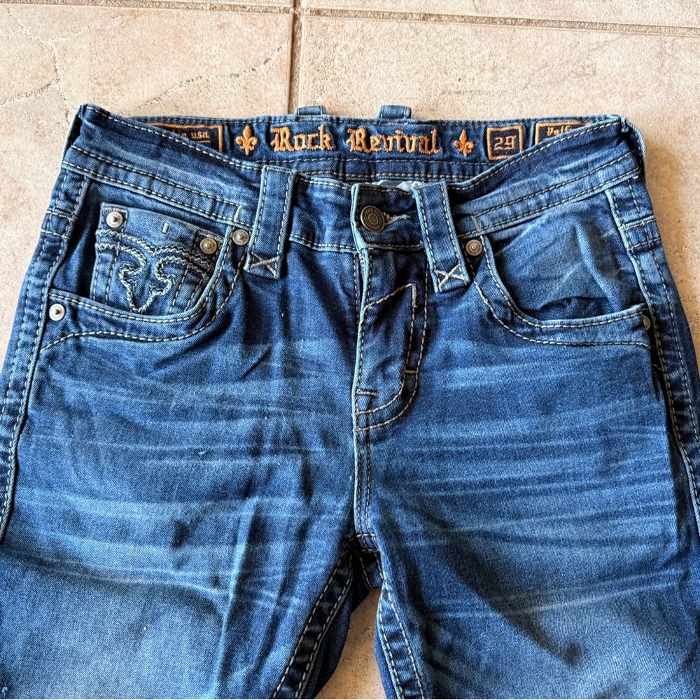 Rock Revival Blue and Gold Denim Jeans